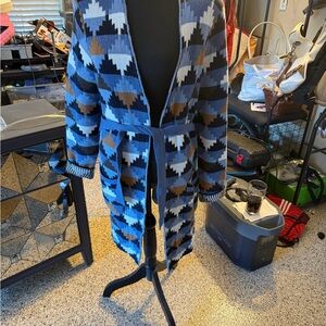 Minnie Rose Blue and Brown Geometric Cardigan